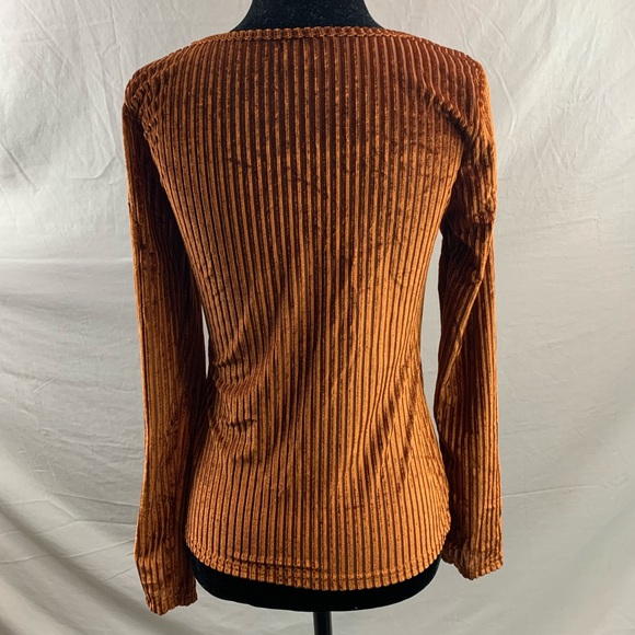 Brown Rib-knit Velvet Tee - Picture 7 of 9